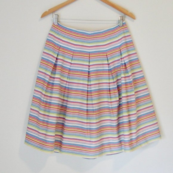Talbots Striped Skirt Blue Pink Colourful Pleated A-Line Flare Skirt Size 2 - Picture 1 of 14